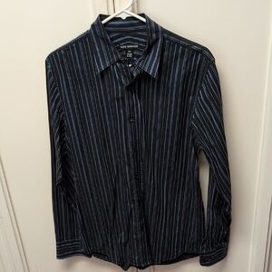 Men's Striped Black and Blue Shirt